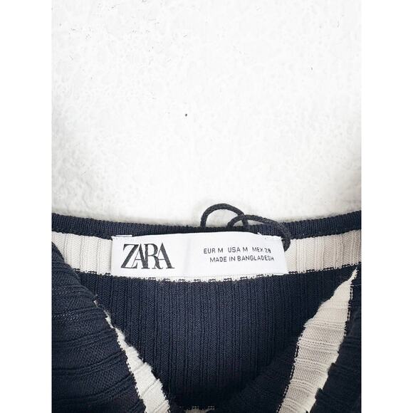 Zara Navy Striped Square-Neck Maxi Dress Medium Ribbed Knit Stretch Minimalist - Picture 5 of 13